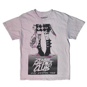 Zombie Makeout Club Bag & Knife Split Goth Girl T-Shirt - M Pink Tie Dye
